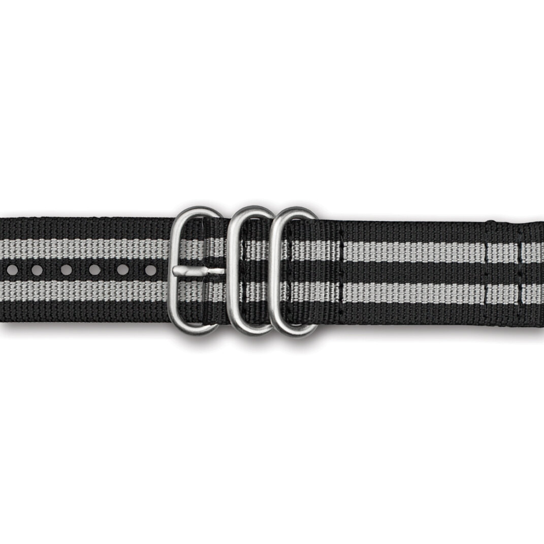 20mm Black Grey Stripe Ballistic Nylon 2-Piece Watch Band  BA390-20, MPN: BA390-20,