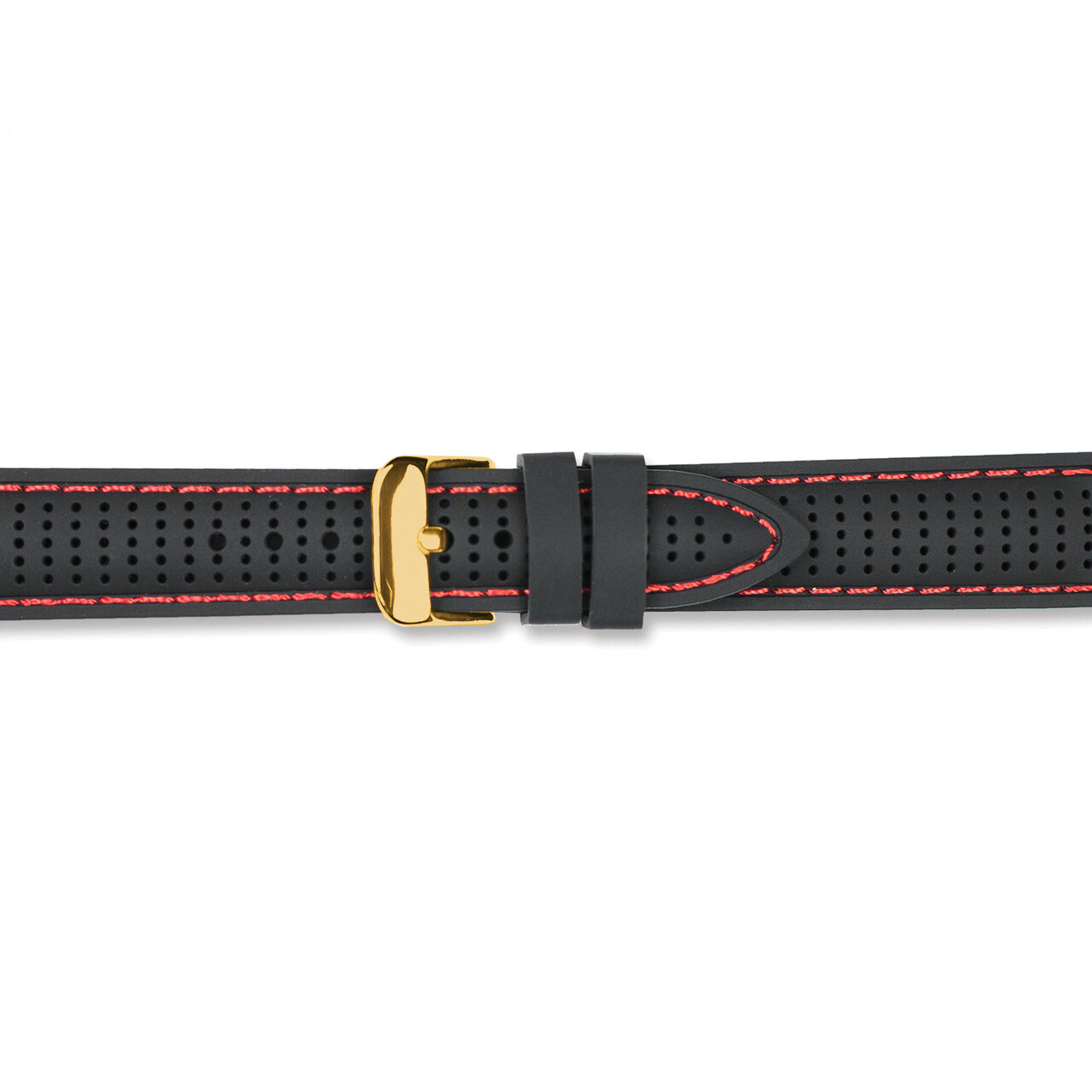 18mm Black with Red Ventilated Silicone Gold-tone Buckle Watch Band BA401-18