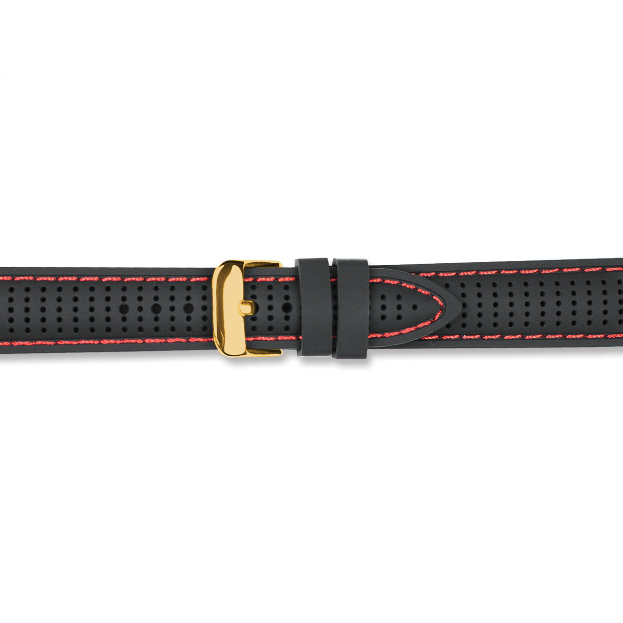 22mm Black with Red Ventilated Silicone Gold-tone Buckle Watch Band  BA401-22, MPN: BA401-22,