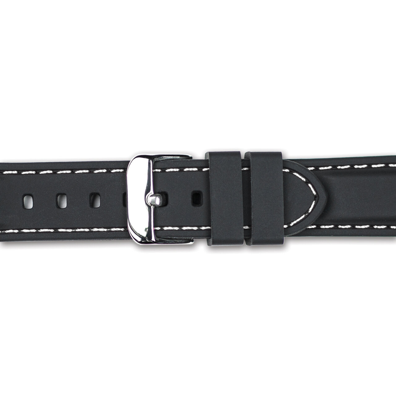 22mm Black Silicone with White Stitch Watch Band  BA404-22, MPN: BA404-22,