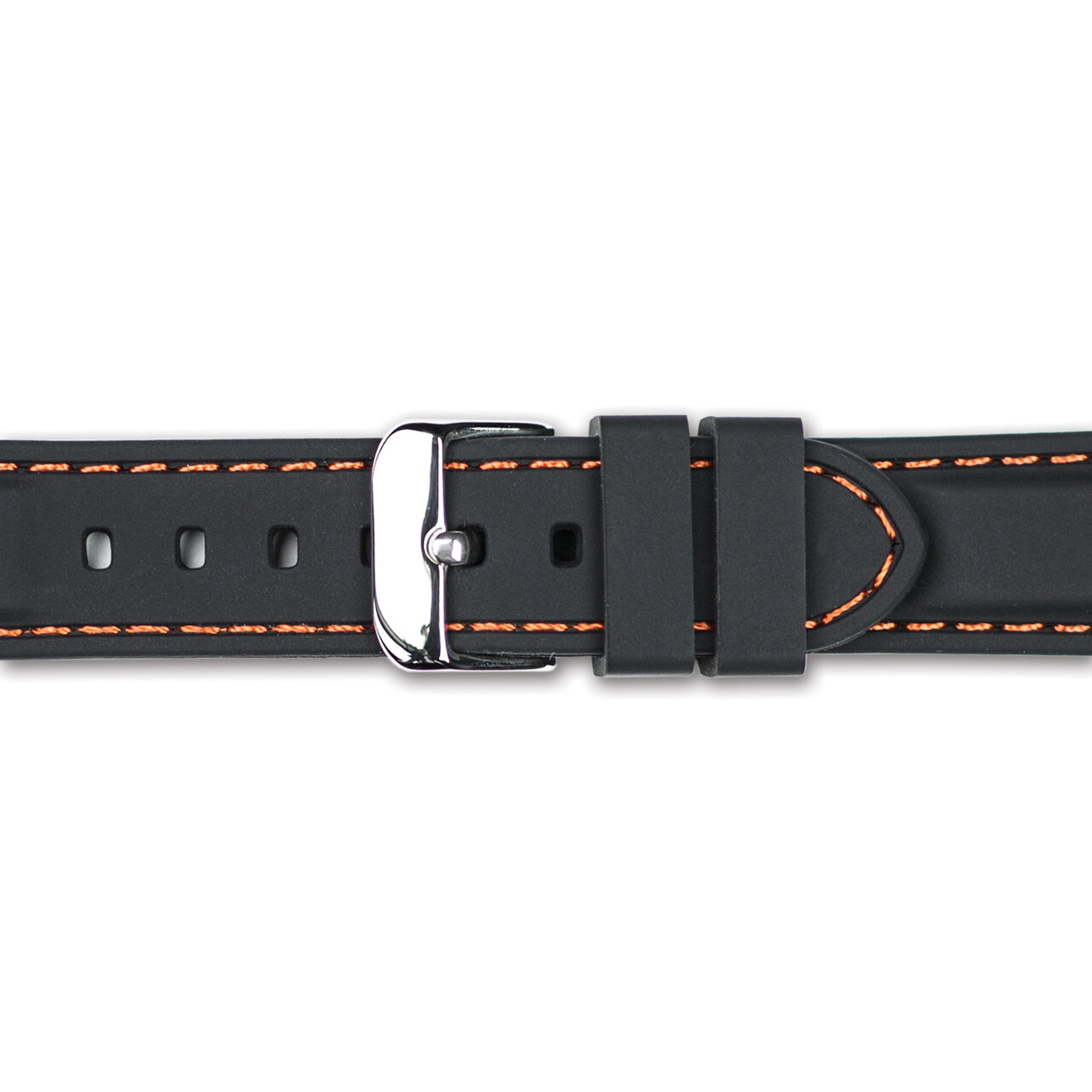 24mm Black Silicone with Orange Stitch Watch Band BA406-24