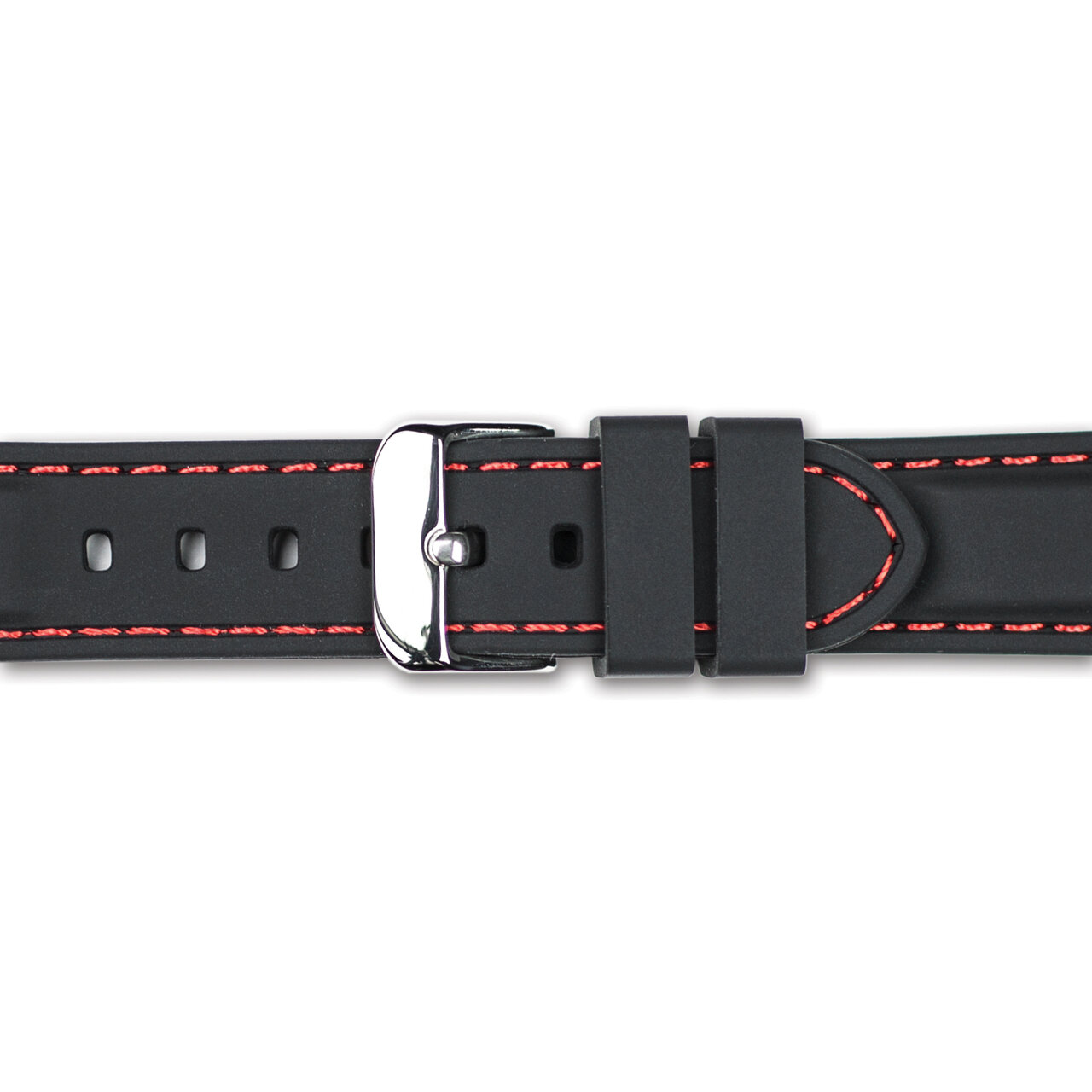 20mm Black Silicone with Red Stitch Watch Band  BA407-20, MPN: BA407-20,