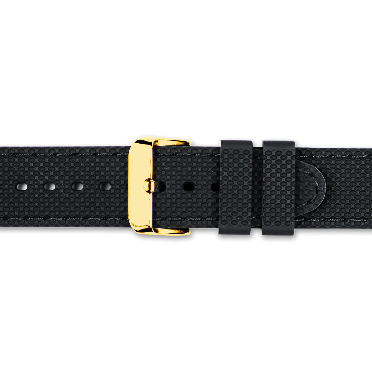 18mm Black with Black Stitch Silicone Gold-tone Buckle Watch Band BA408-18