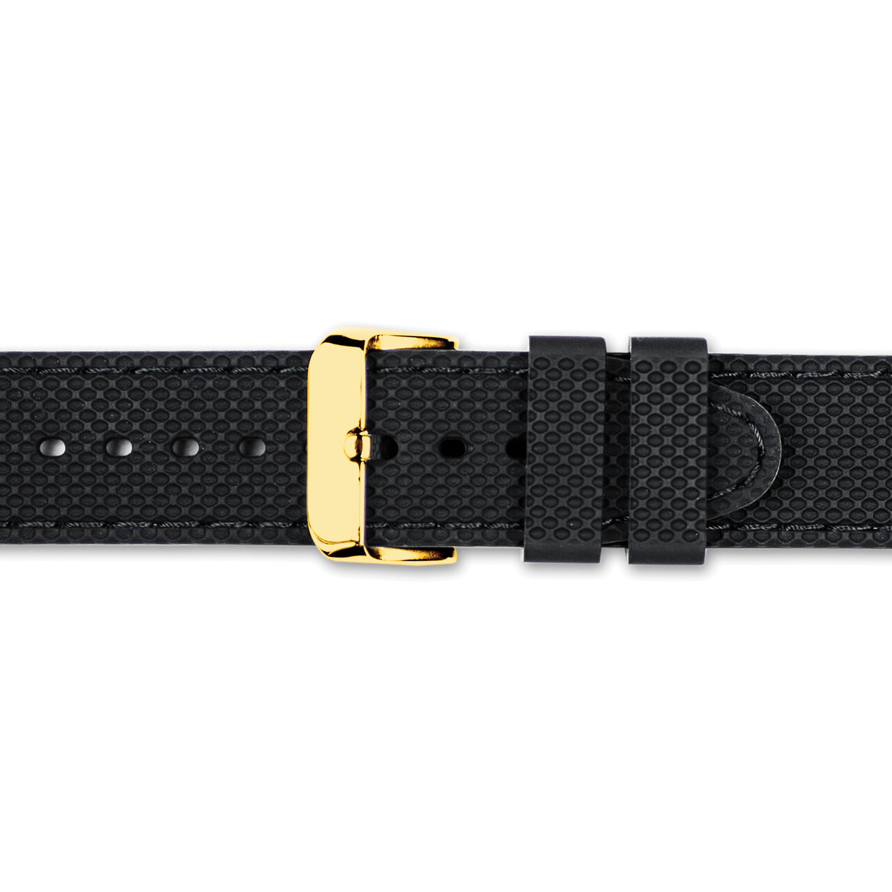 20mm Black with Black Stitch Silicone Gold-tone Buckle Watch Band  BA408-20, MPN: BA408-20,