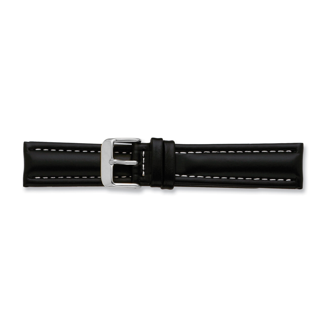 18mm Long Black Oil Tanned Leather Silver-tone Buckle Watch Band BAW192L-18