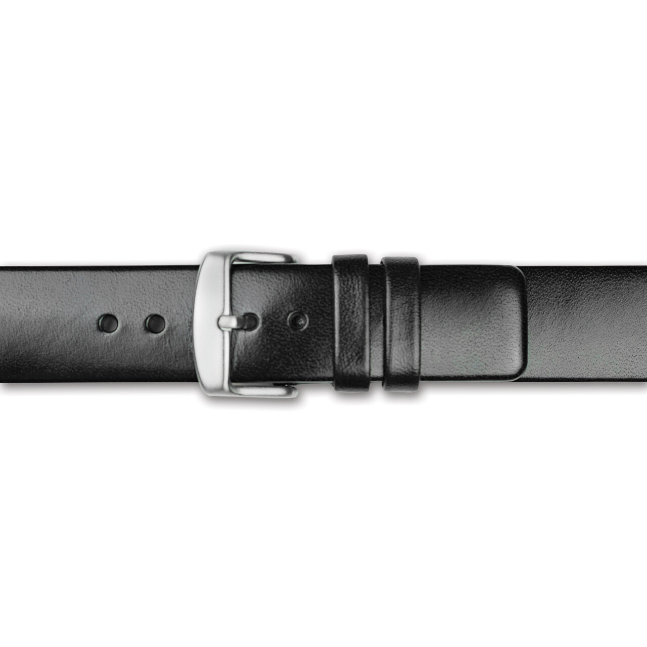18mm Black Italian Calfskin Square End Silver-tone Buckle Watch Band BAW352-18