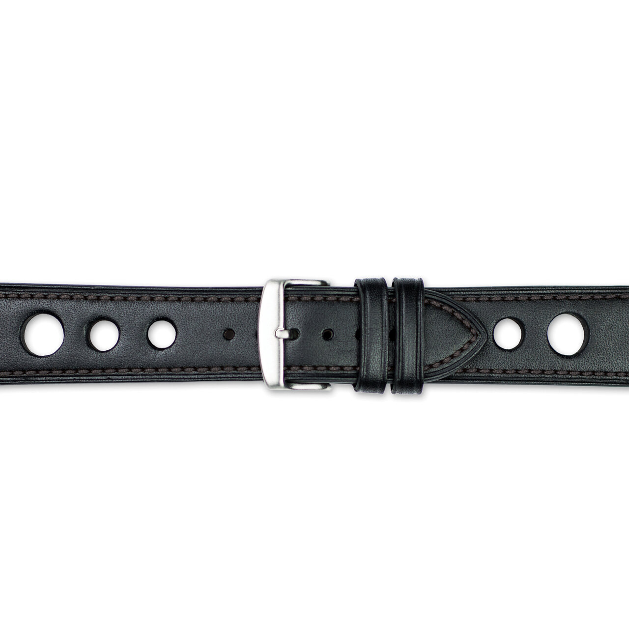 20mm Black Grand Prix Leather Black Stitch Silver-tone Buckle Watch Band BAW369-20