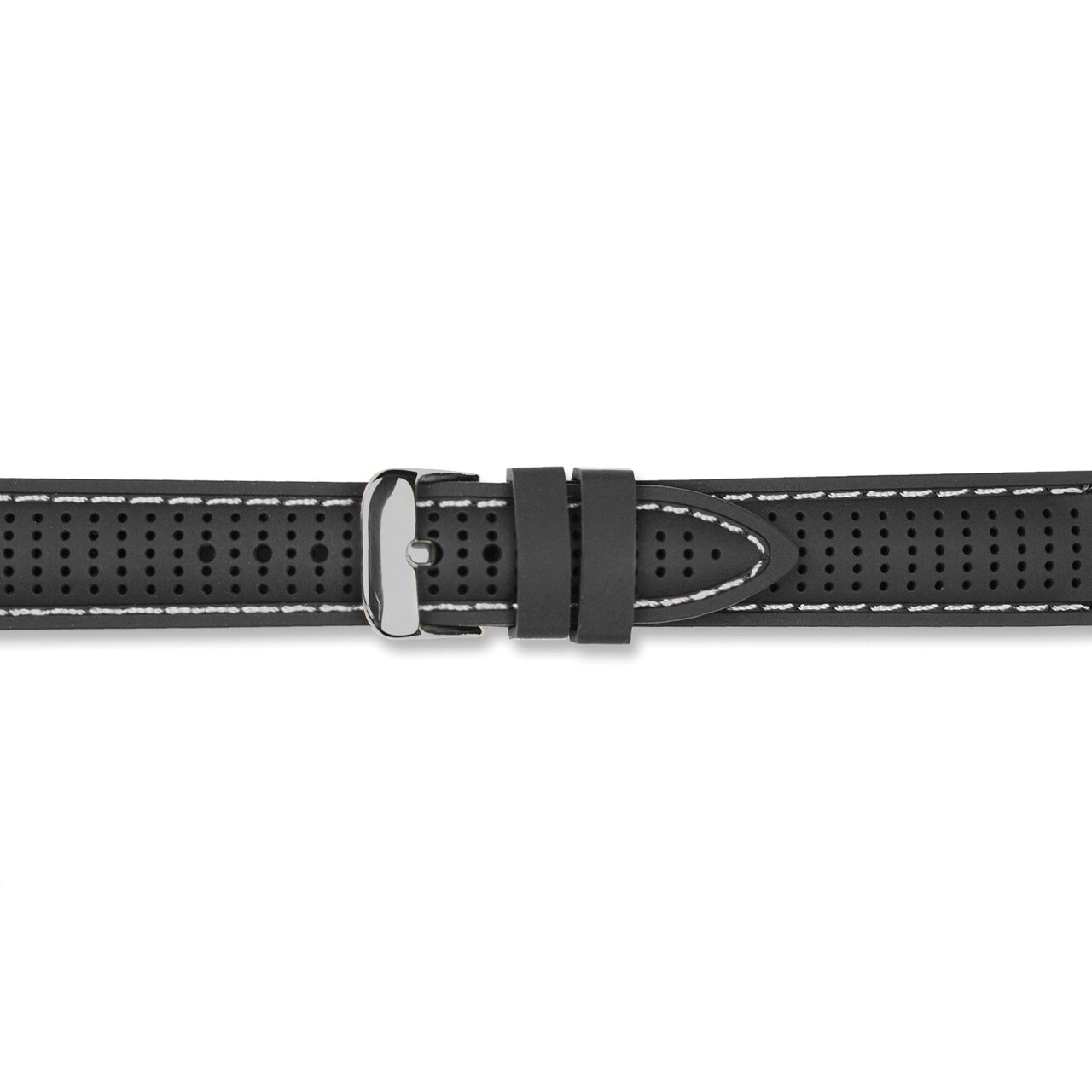 22mm Black with White Ventilated Silicone Silver-tone Buckle Watch Band BAW398-22