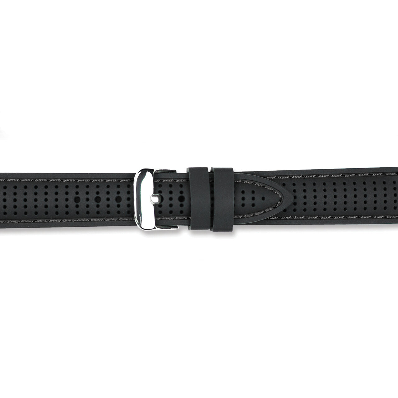 18mm Black with Black Ventilated Silicone Silver-tone Buckle Watch Band BAW399-18