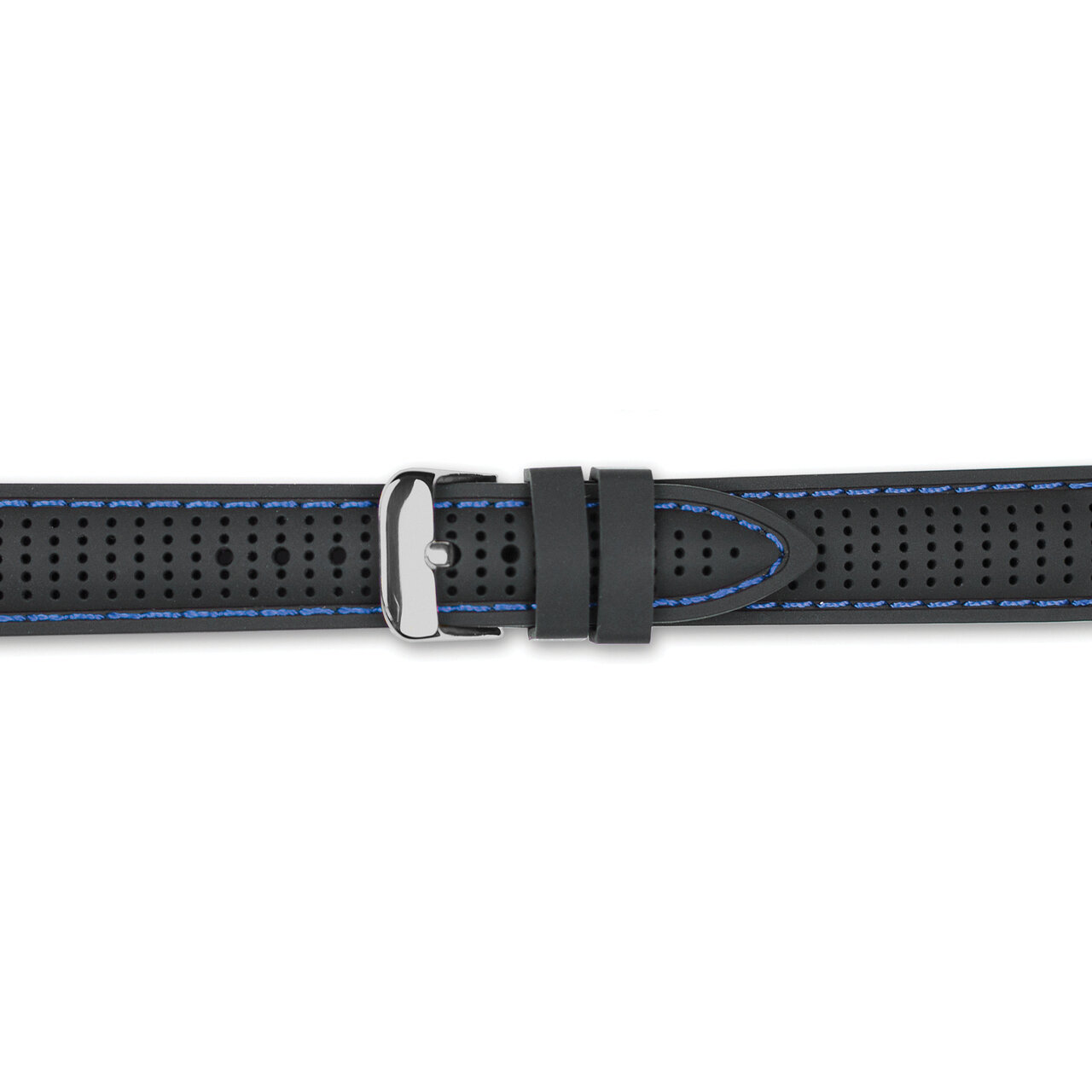 18mm Black with Blue Ventilated Silicone Silver-tone Buckle Watch Band BAW400-18