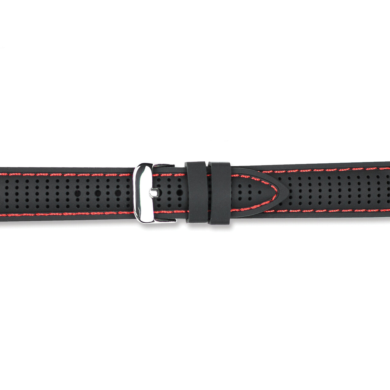 18mm Black with Red Ventilated Silicone Silver-tone Buckle Watch Band BAW401-18