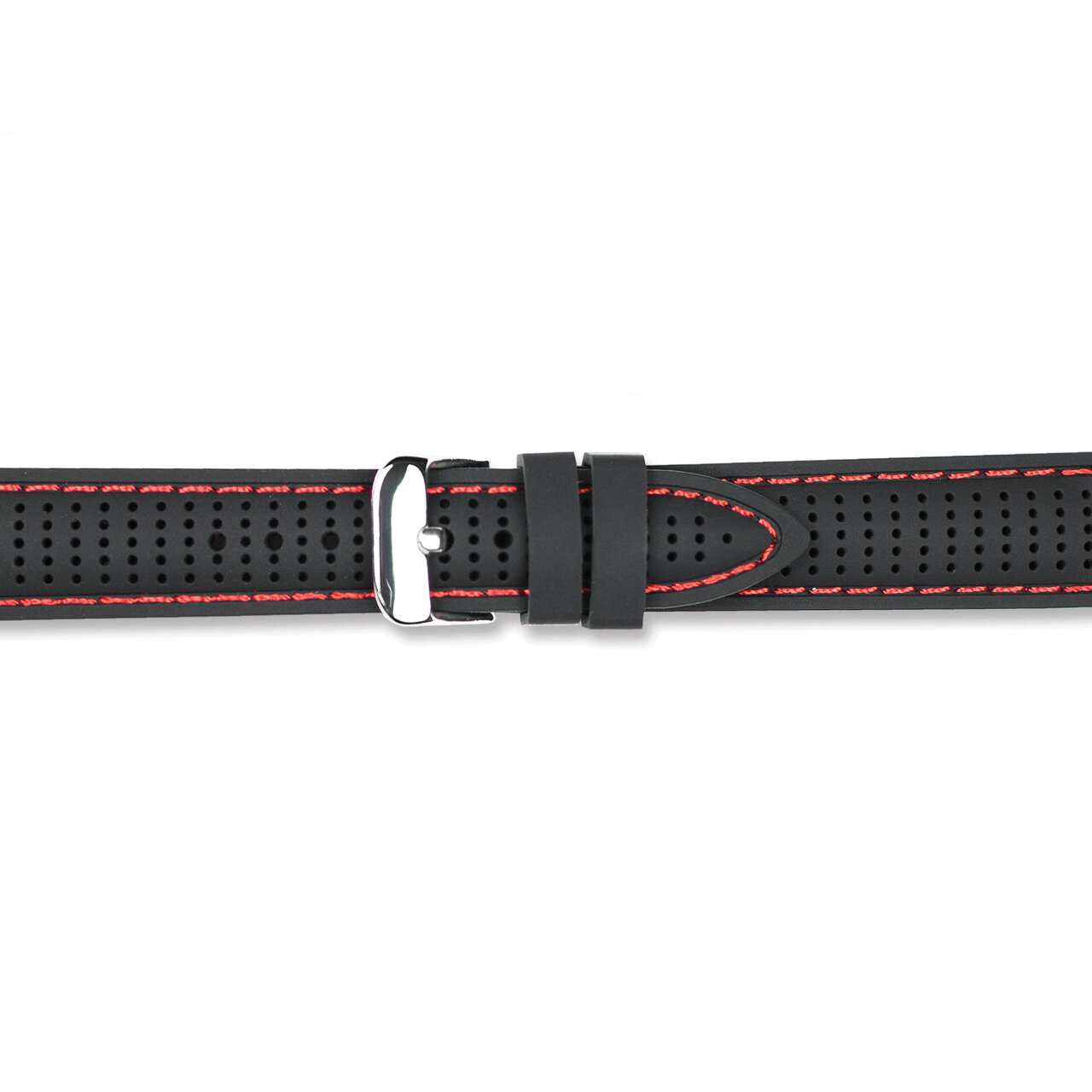 22mm Black with Red Ventilated Silicone Silver-tone Buckle Watch Band  BAW401-22, MPN: BAW401-22,