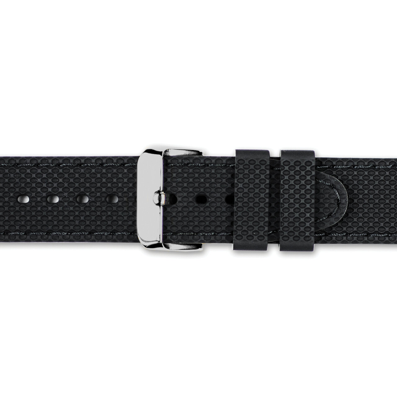 18mm Black with Black Stitch Silicone Silver-tone Buckle Watch Band BAW408-18