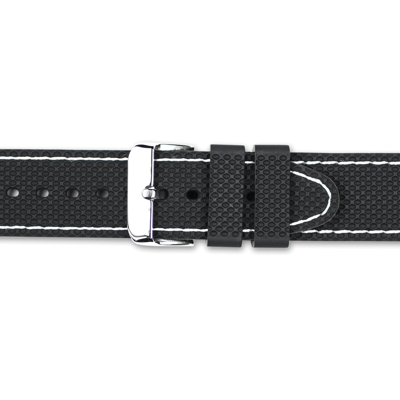 18mm Black with White Stitch Silicone Silver-tone Buckle Watch Band BAW409-18