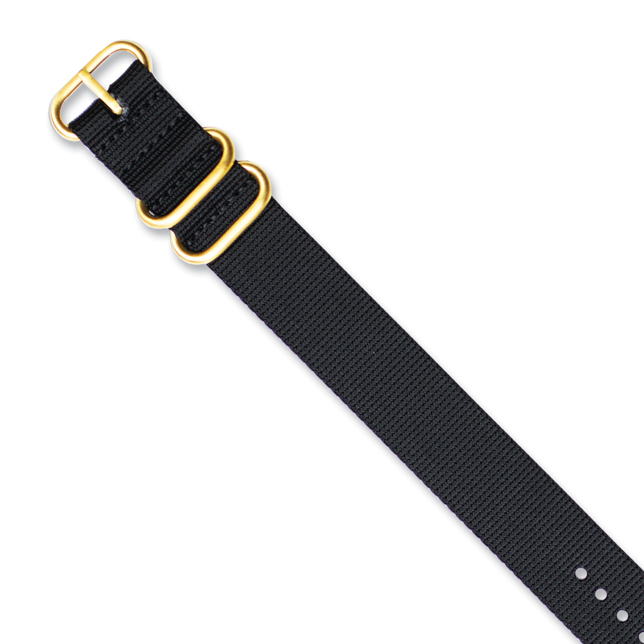 22mm 1-Piece Black Ballistic Nylon Gold-tone Buckle Watch Band BAY227-22