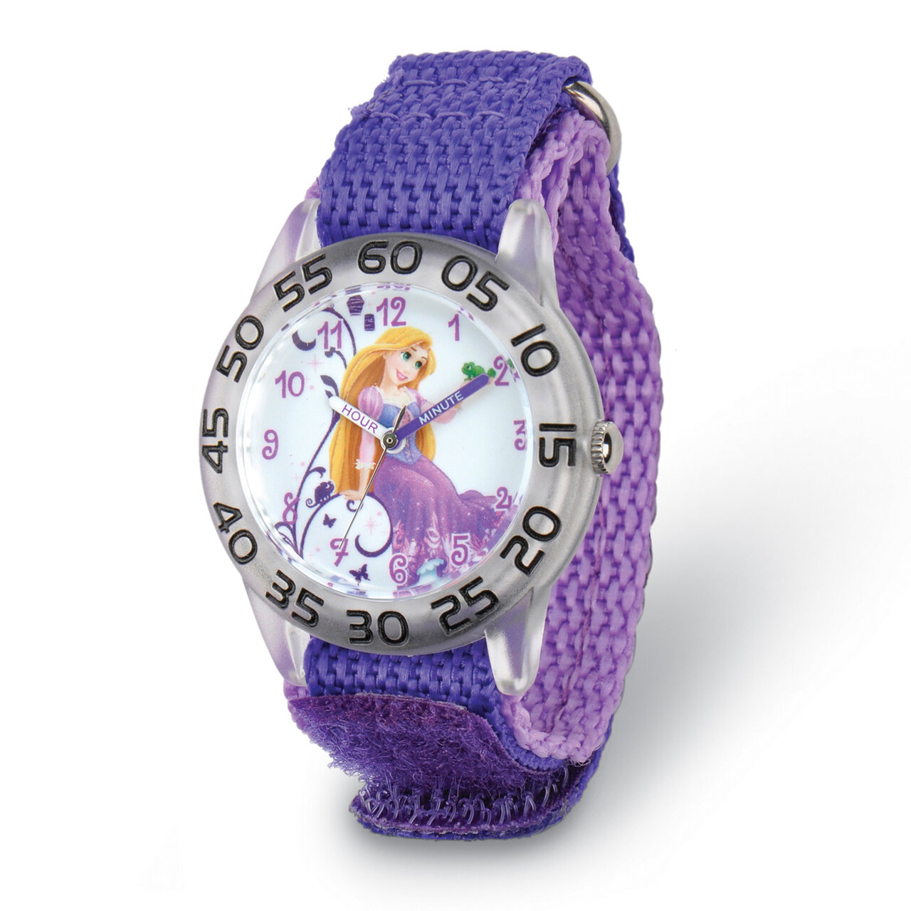 Disney Kids Rapunzel Purple Strap Acrylic Time Teacher Watch XWA5742