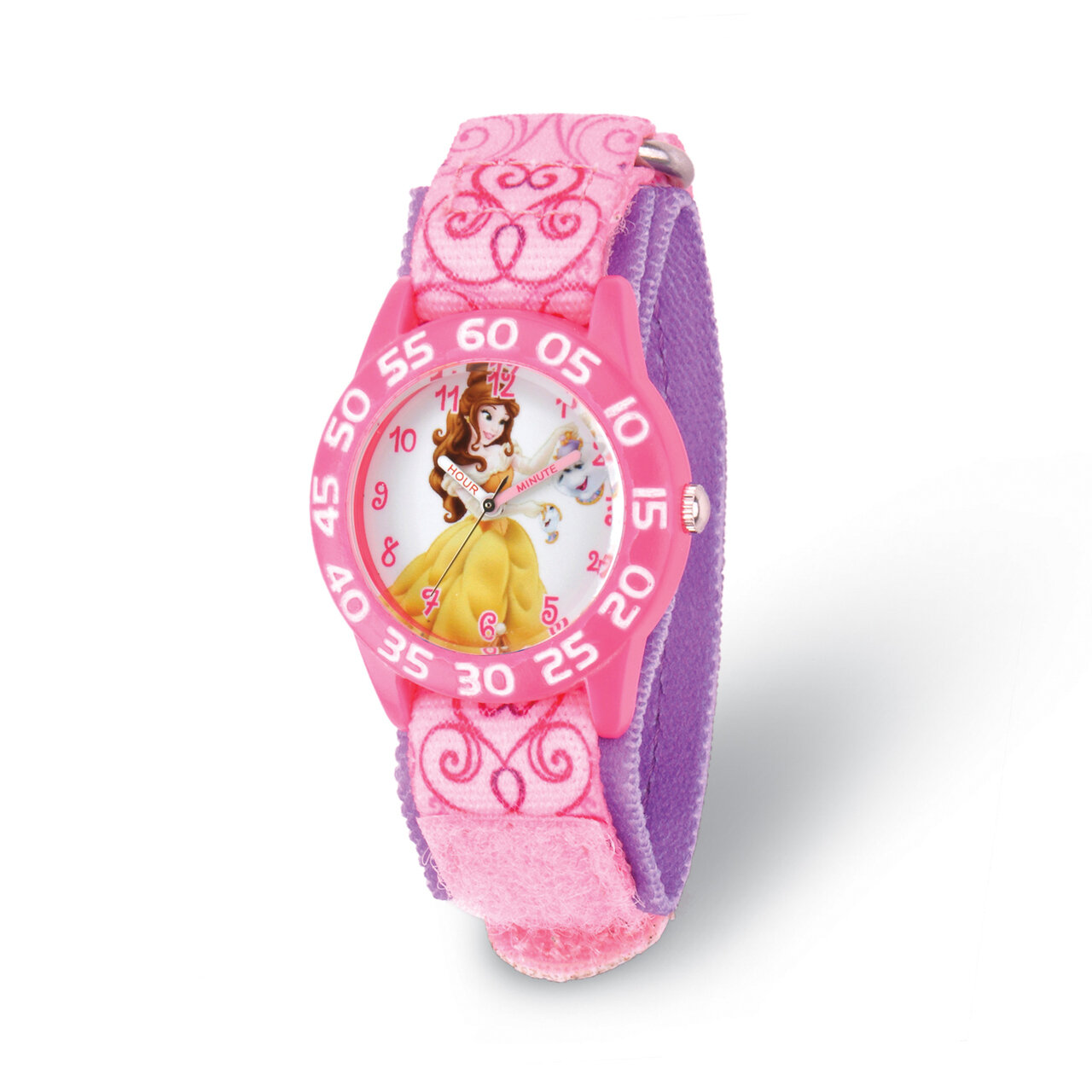 Disney Kids Belle Pink Strap Acrylic Time Teacher Watch XWA5743