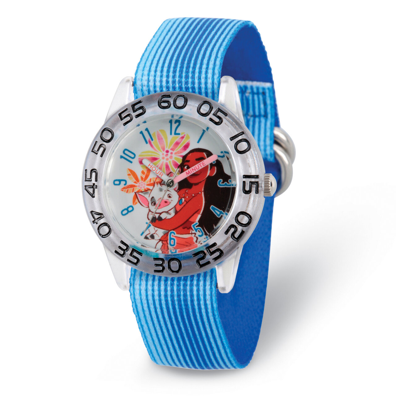 Disney Kids Moana & Pua Blue Strap Acrylic Time Teacher Watch XWA5784
