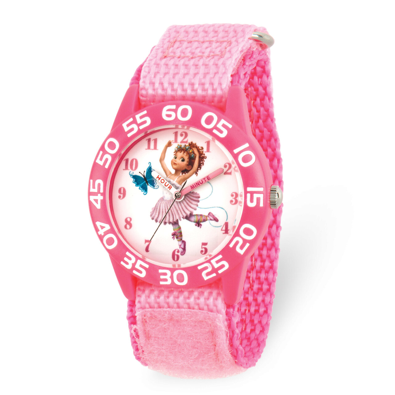 Disney Kids Fancy Nancy Pink Nylon Band Time Teacher Watch XWA5876