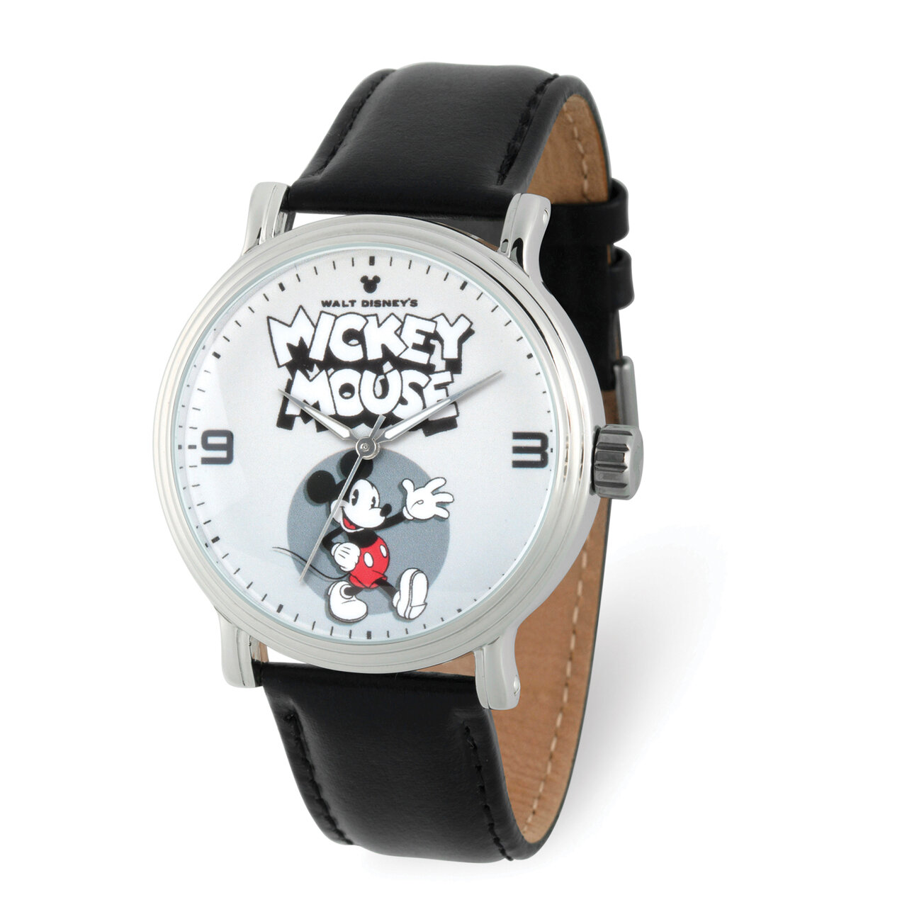 Disney Adult Mickey Mouse Black Leather Band Watch XWA5894