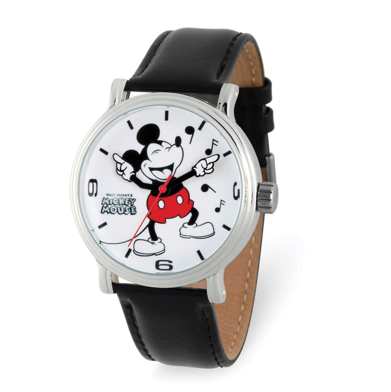 Disney Adult Laughing Mickey Mouse Black Leather Band Watch  XWA5898, MPN: XWA5898, 842885106756