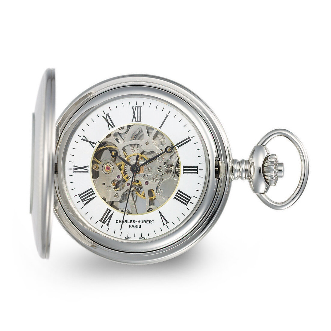Charles Hubert Stainless Hunter Case with Shield Skeleton Pocket Watch  XWA6108, MPN: XWA6108, 8488…
