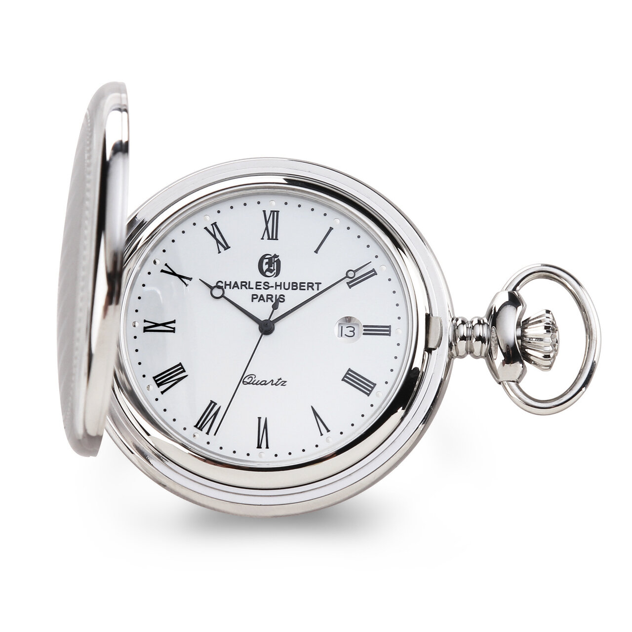 Charles Hubert Stainless Hunter Case with Shield White Dial Pocket Watch XWA6110