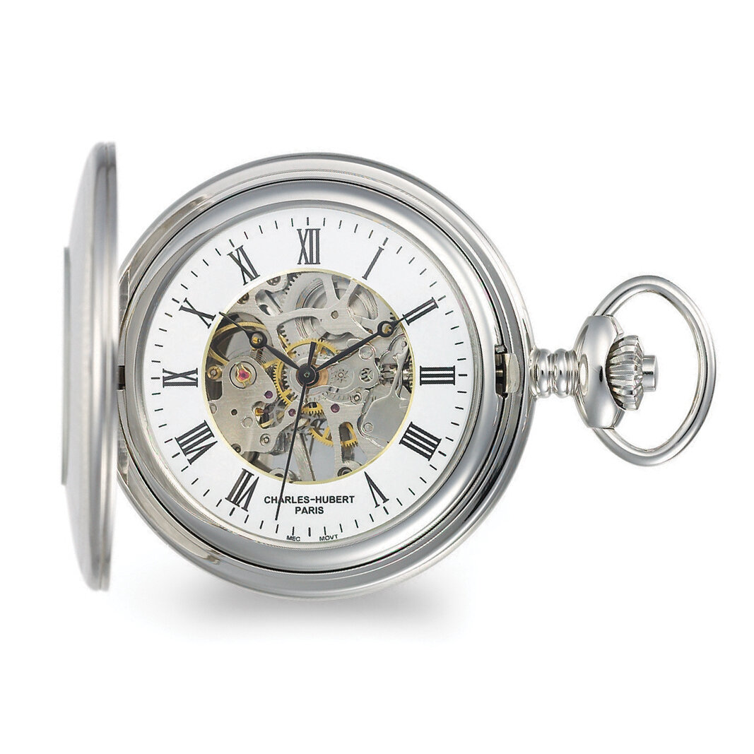 Charles Hubert Stainless with Oval Engraving Area Skeleton Pocket Watch  XWA6111, MPN: XWA6111, 848…