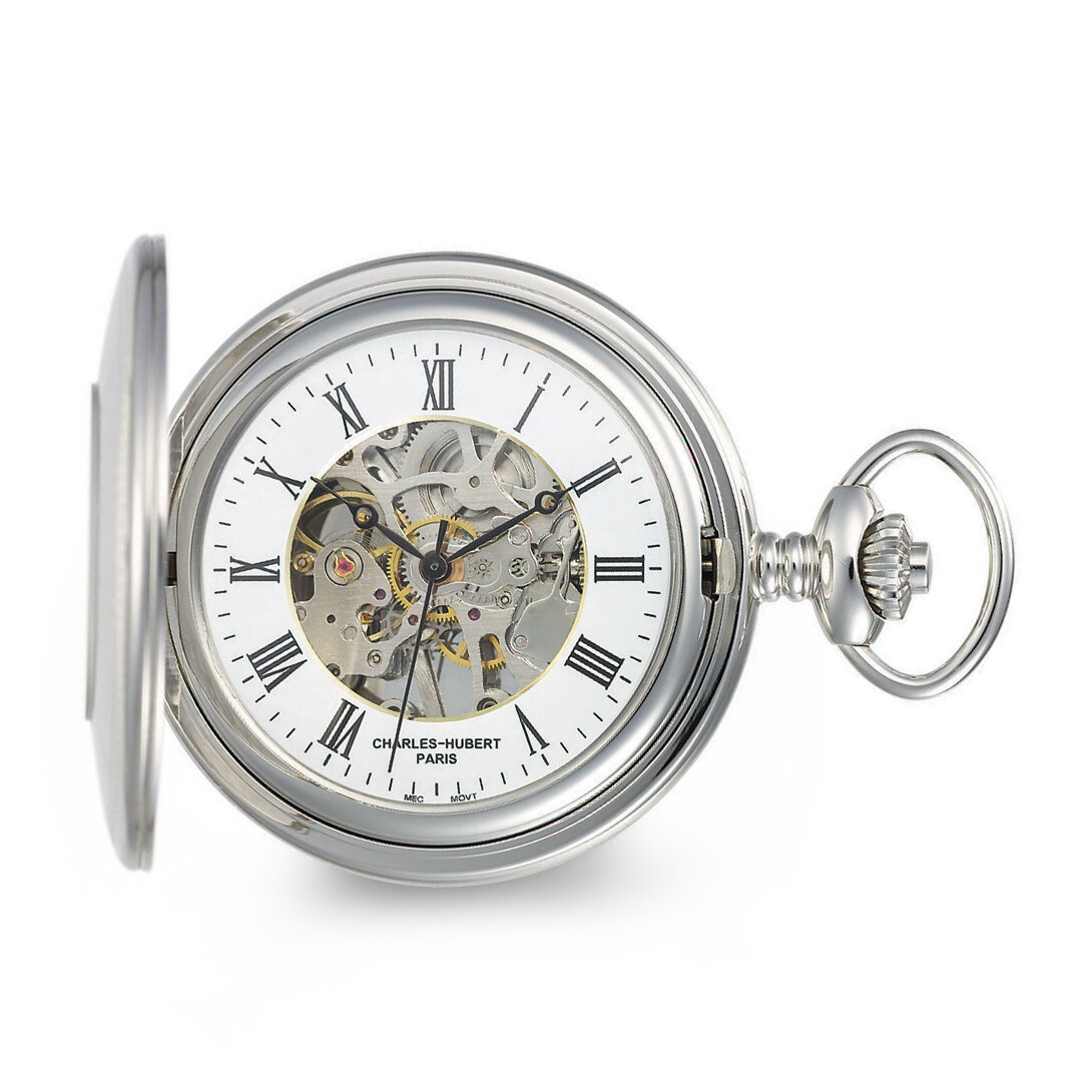 Charles Hubert Stainless with Oval Engraving Area Skeleton Pocket Watch  XWA6115, MPN: XWA6115, 848…