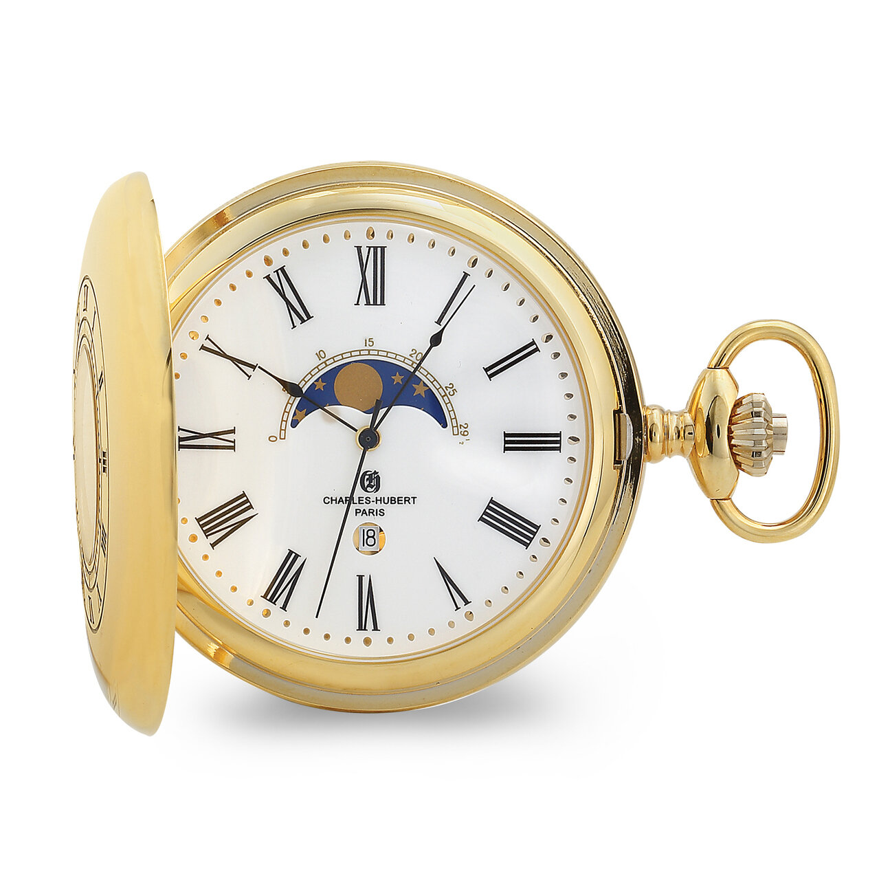 Charles Hubert Gold Finish Open Window Moon Phase Pocket Watch  XWA6127, MPN: XWA6127, 848870009545