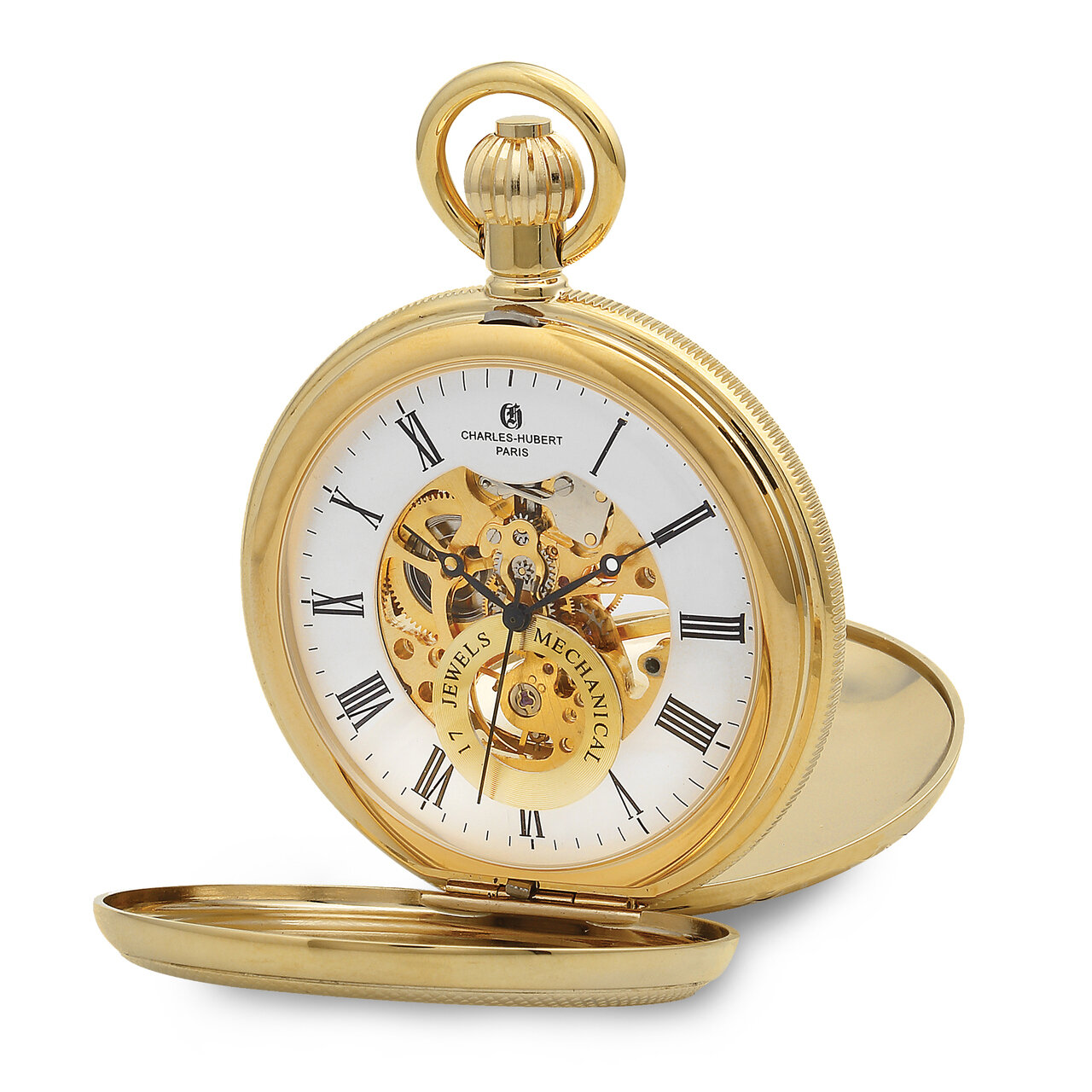 Charles Hubert Gold Finish Double Cover Open Window Pocket Watch XWA6130