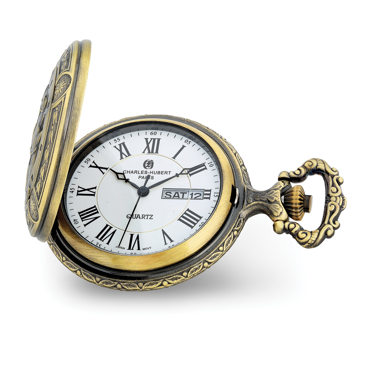 Charles Hubert Antique Gold Finish Hunter & Dog Pocket Watch XWA6150
