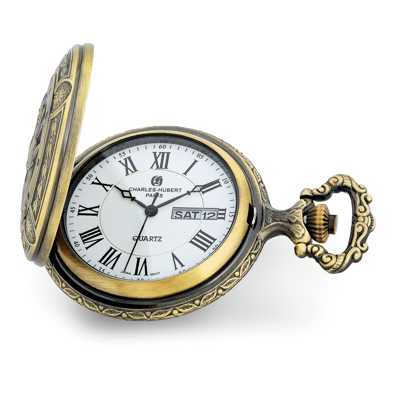 Charles Hubert Antique Gold Finish 2 Horses Pocket Watch XWA6154