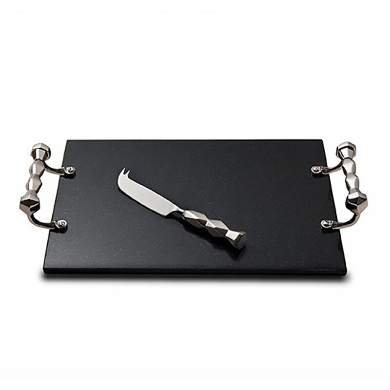 Mary Jurek Ibiza Black Marble Cheese Tray with Knife 15" x 10" HBZ016