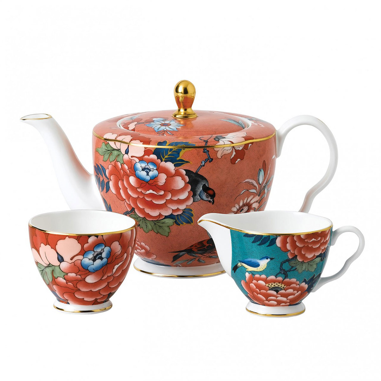 Wedgwood Paeonia Blush 3-Piece Tea Set (Teapot, sugar & Creamer) 40035108