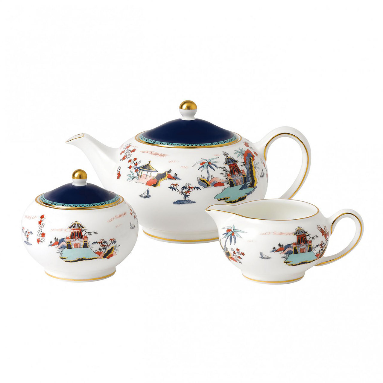 Wedgwood Wonderlust 3-Piece Tea Set s/s (Teapot, sugar & Creamer) Blue Pagoda 40031717