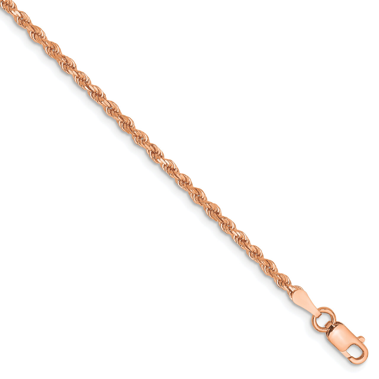 7 Inch 2mm Diamond-cut Rope with Lobster Clasp Chain 14k Rose Gold 016R-7