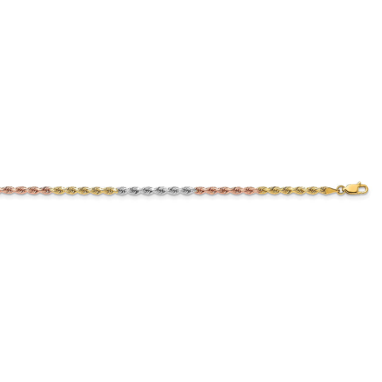 18 Inch 3mm Diamond-cut Rope Chain 14k Tri-Color Gold 023TC-18
