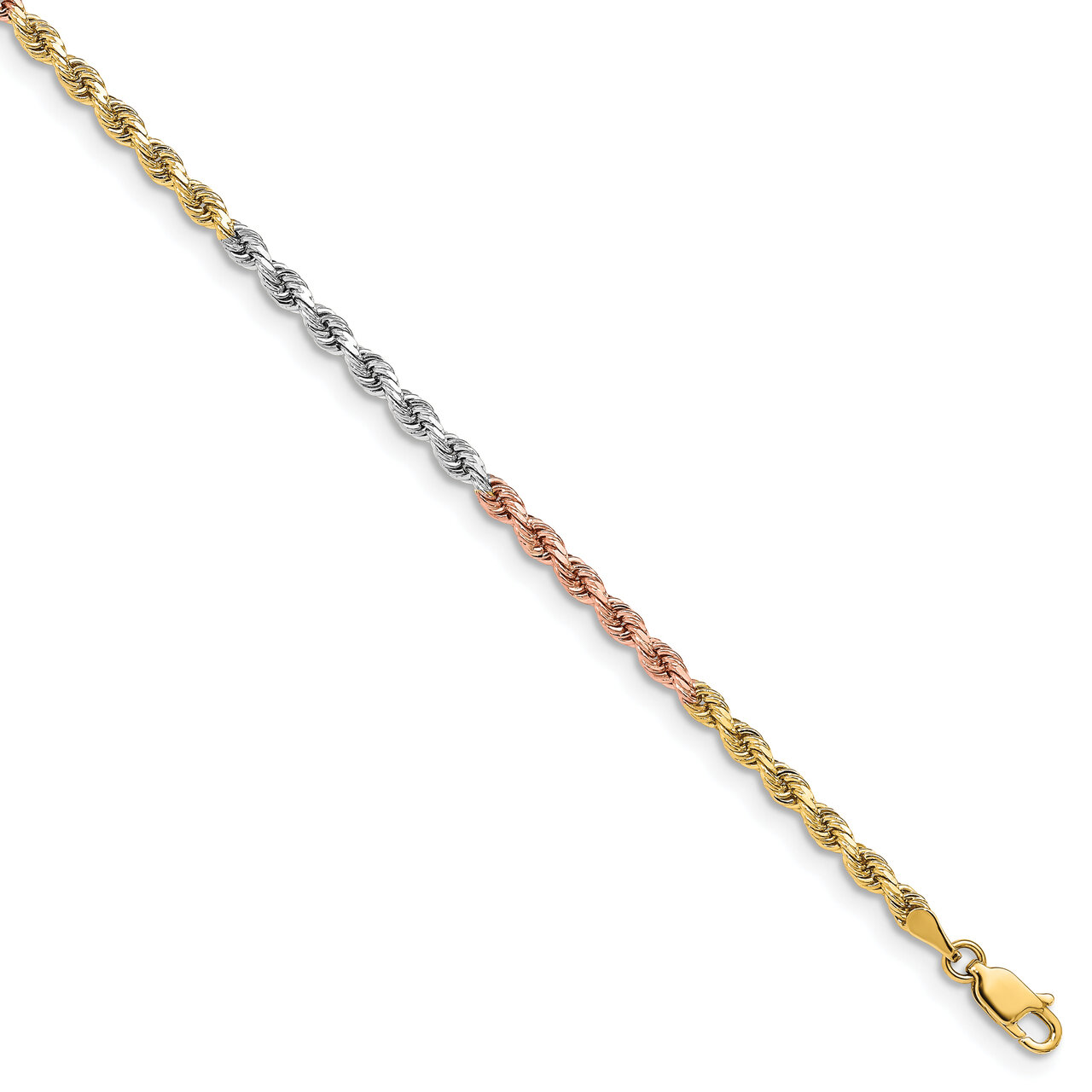 7 Inch 3mm Diamond-cut Rope Chain 14k Tri-Color Gold 023TC-7