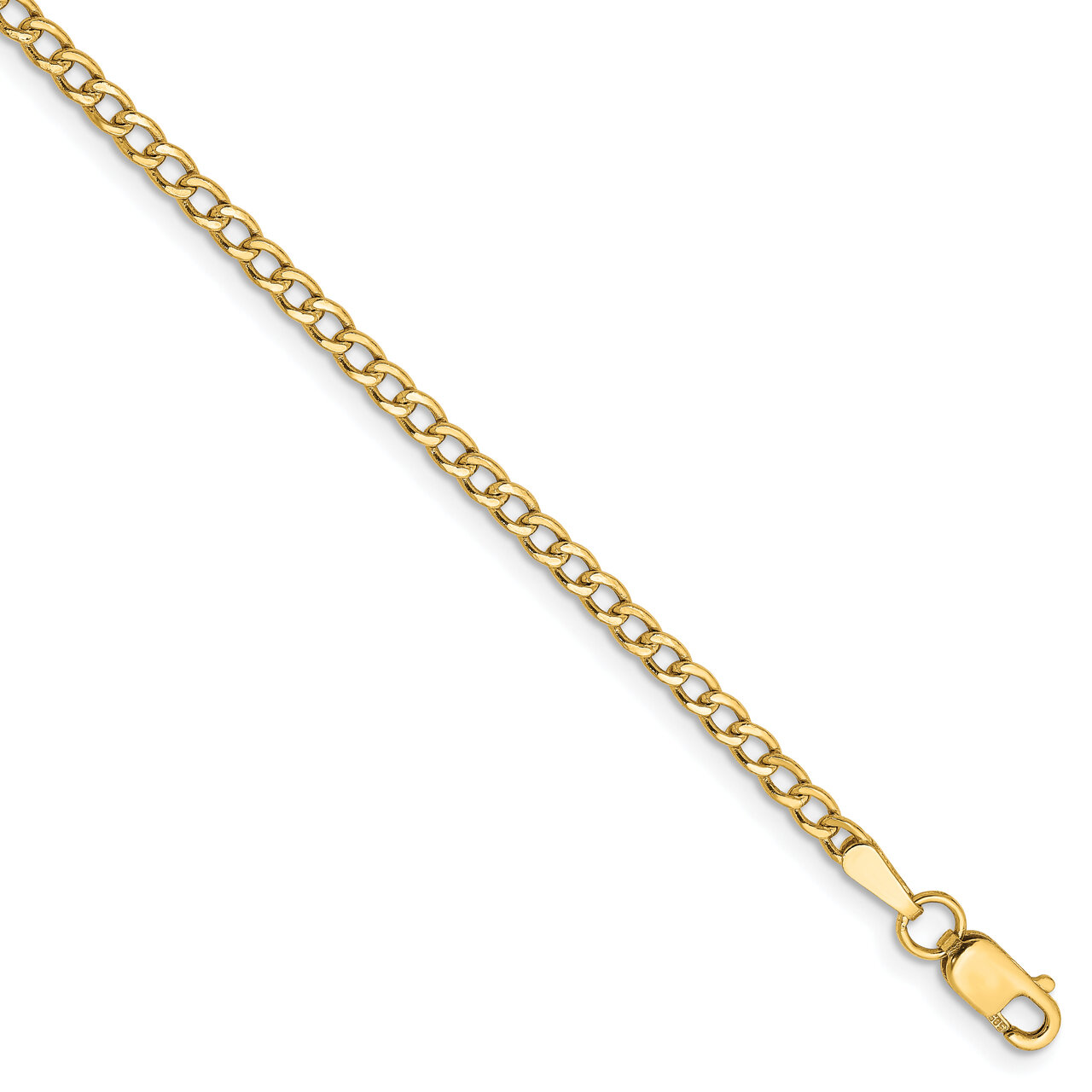 9 Inch 2.5mm Semi-Solid Curb Link Chain 14k Yellow Gold BC124-9