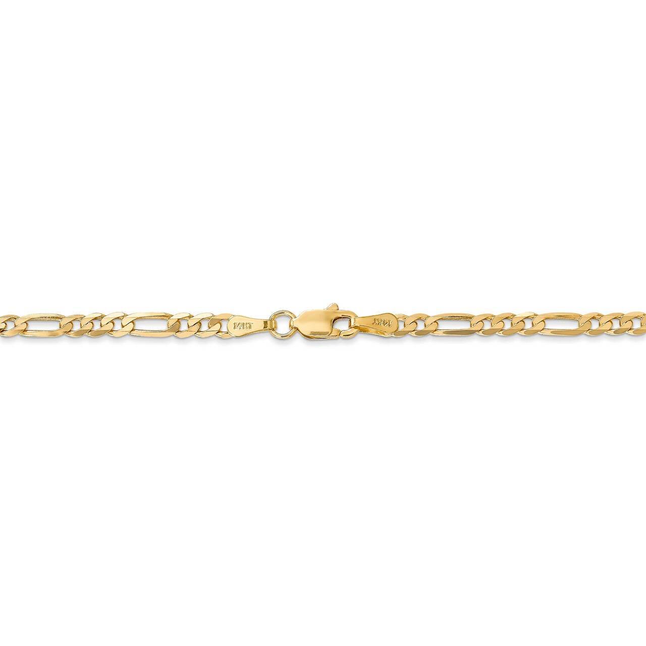 28 Inch 3.00mm Flat Figaro Chain 14k Yellow Gold FFL080-28, MPN: FFL080-28, 191101979781