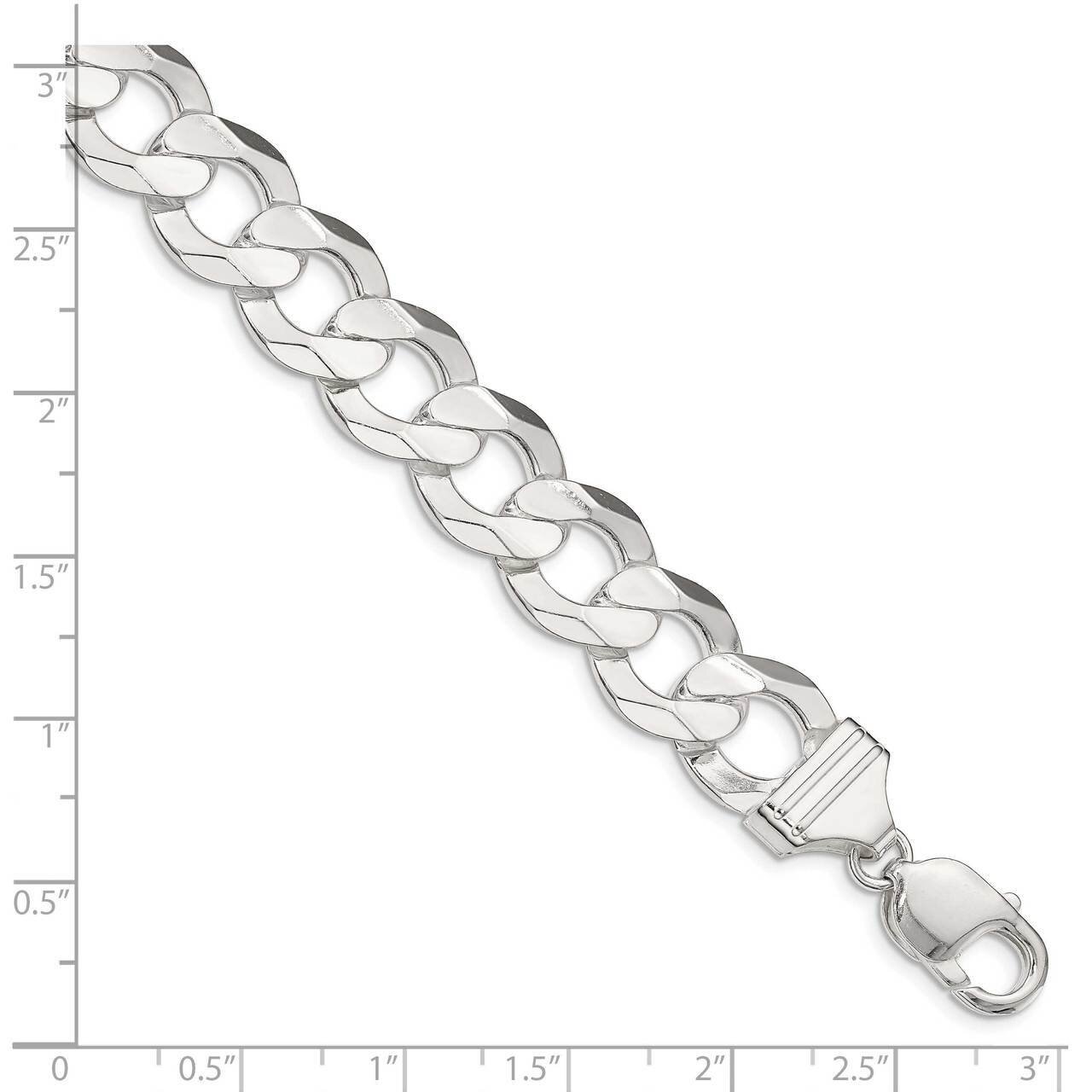 9 Inch 13.8mm Concave Beveled Curb Chain Sterling Silver QCBC350-9
