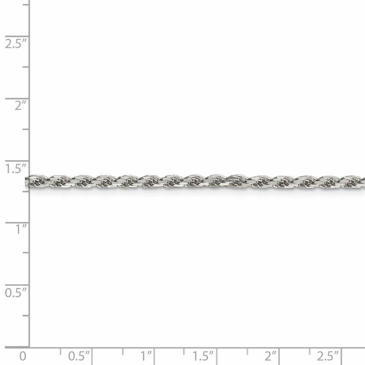 28 Inch Rhodium-plated 2.5mm Diamond-cut Rope Chain Sterling Silver QDC055R-28