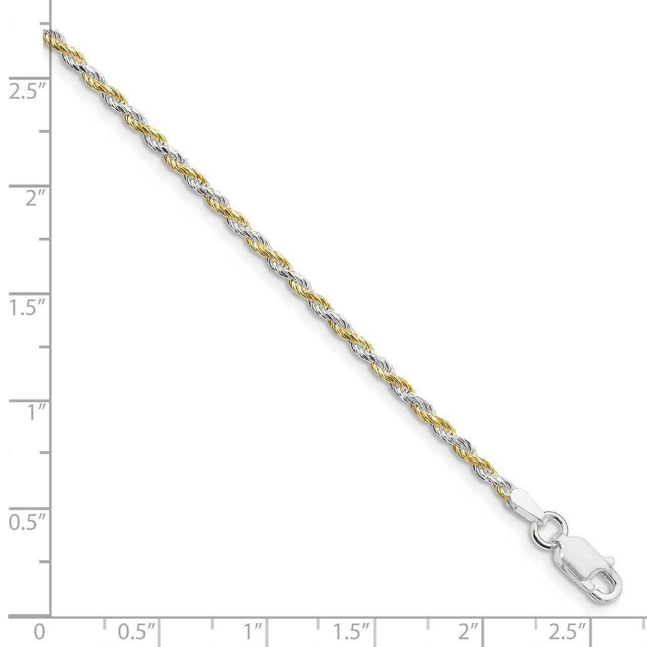 24 Inch &amp; Vermeil 1.85mm Diamond-cut Rope Chain Sterling Silver QDCY040-24