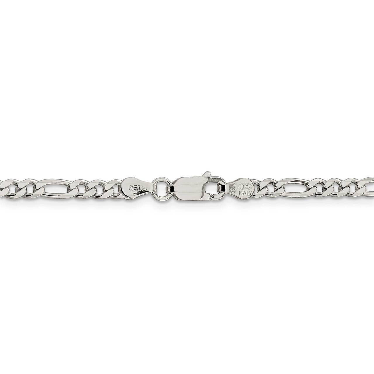 22 Inch 4mm Pav Flat Figaro Chain Sterling Silver QFF100-22, MPN: QFF100-22, 886774037974