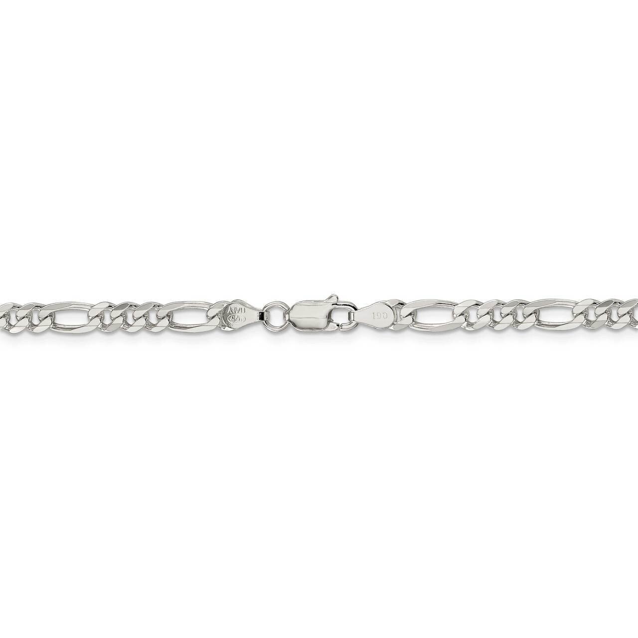 26 Inch 4.75mm Pav Flat Figaro Chain Sterling Silver QFF120-26, MPN: QFF120-26, 886774014517