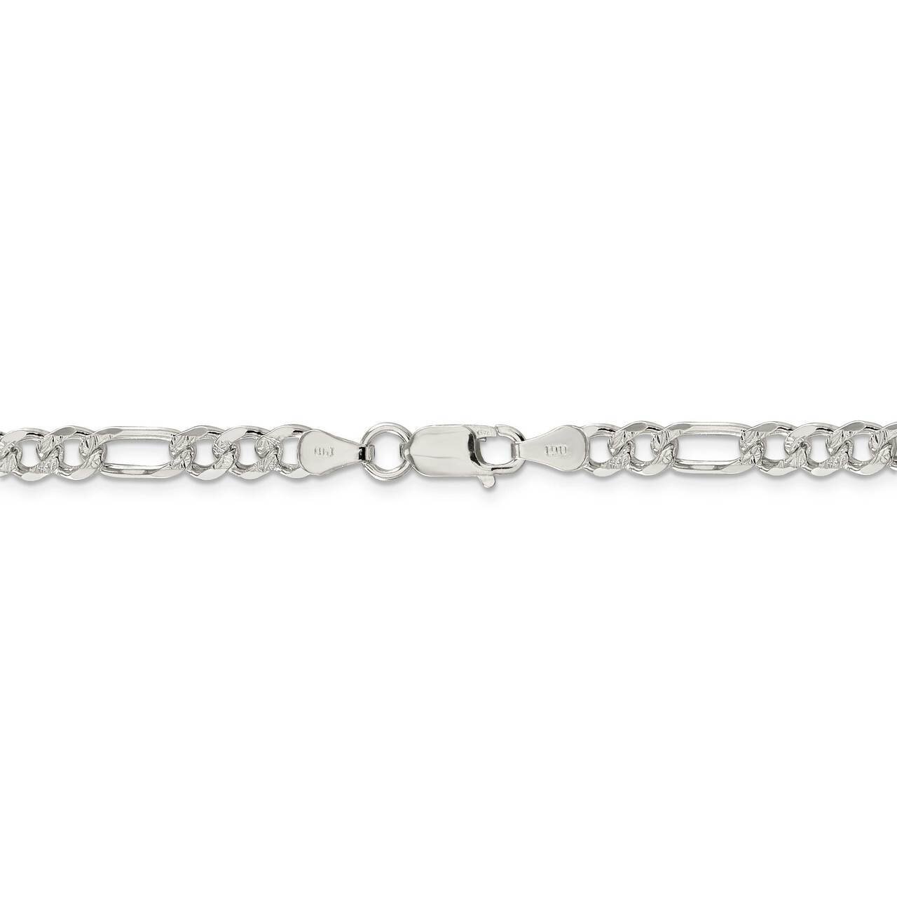 30 Inch 5.5mm Pav Flat Figaro Chain Sterling Silver QFF150-30, MPN: QFF150-30, 883957852515