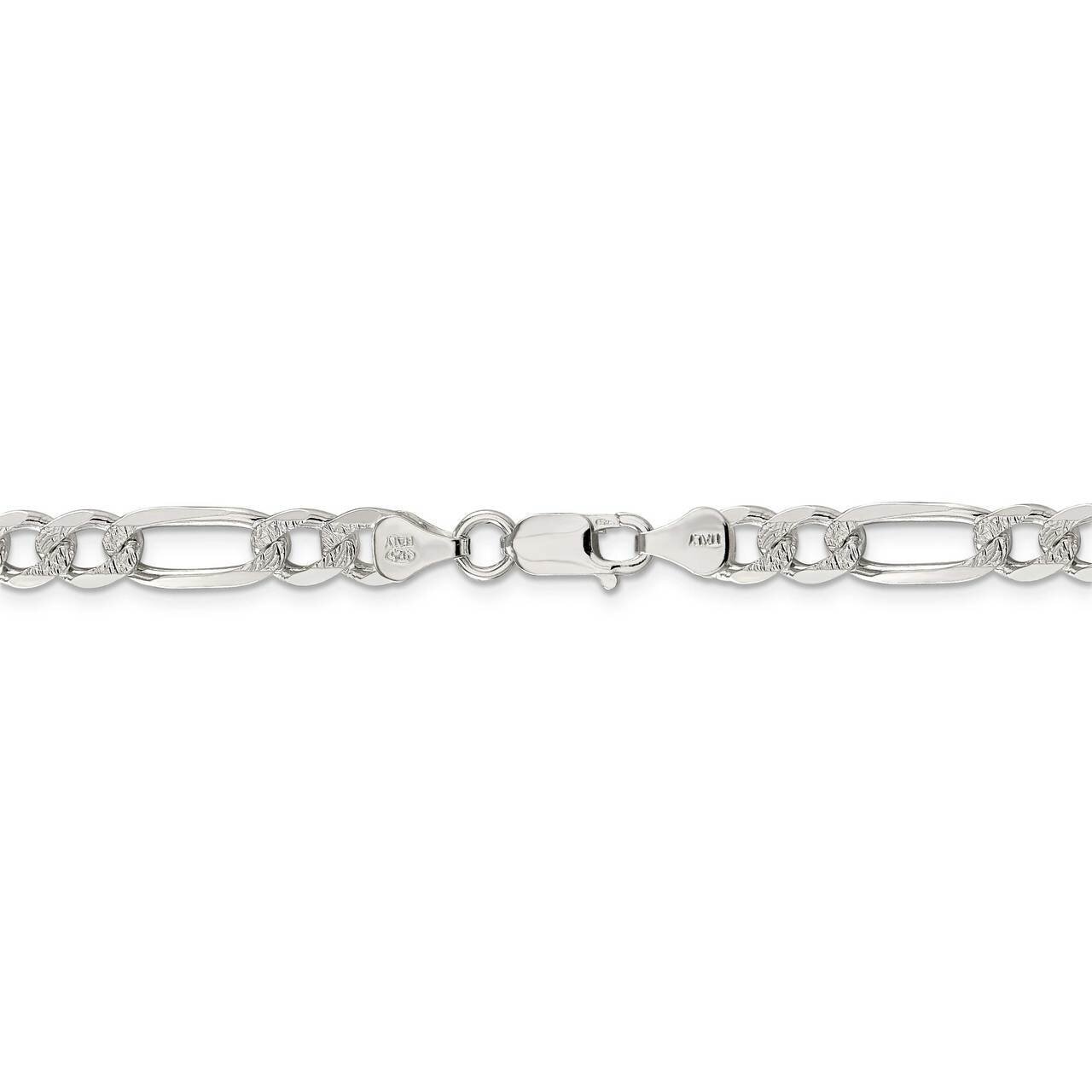 30 Inch 7mm Pav Flat Figaro Chain Sterling Silver QFF180-30, MPN: QFF180-30, 191101394379