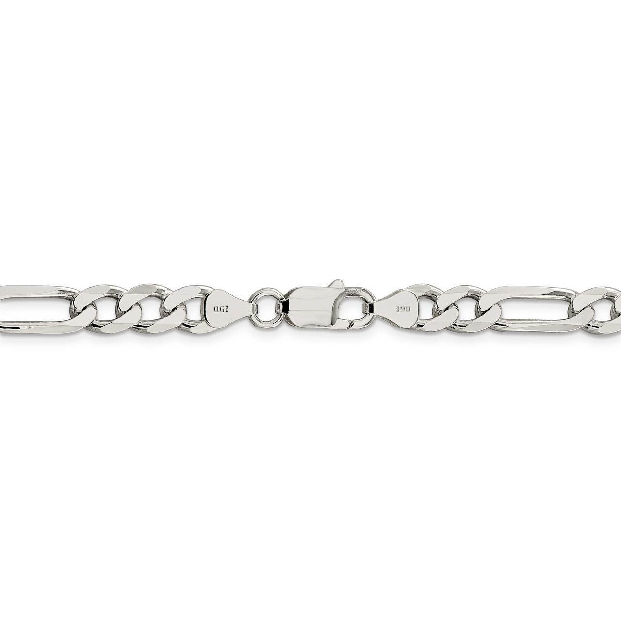 30 Inch 7.25mm Pav Flat Figaro Chain Sterling Silver QFF200-30, MPN: QFF200-30, 883957237213