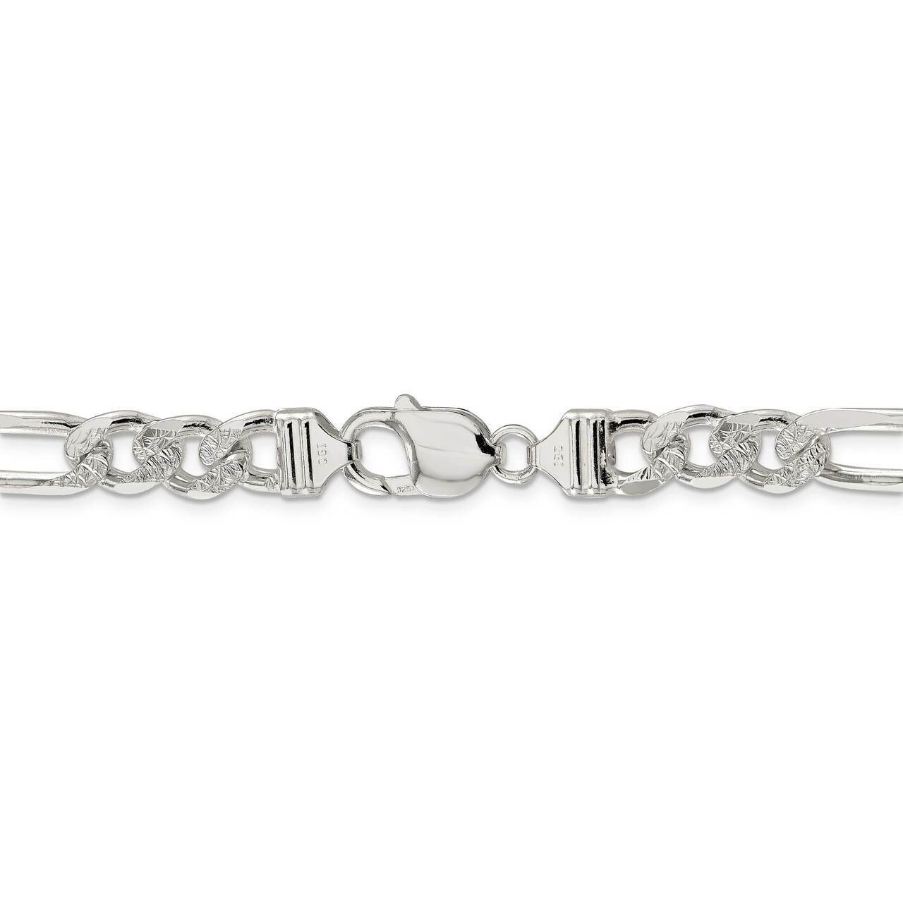 22 Inch 9.5mm Pav Flat Figaro Chain Sterling Silver QFF250-22, MPN: QFF250-22, 191101394393